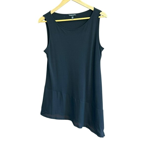 Eileen Fisher Black Sleeveless Tunic Top S/P Asymmetrical Hem Lightweight - Picture 1 of 4
